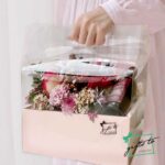 Pink Flower Box with Wine & Chocolates - Image 3