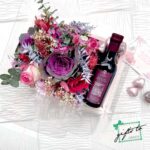Pink Flower Box with Wine & Chocolates - Image 2