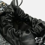 Women's Elliptical Cut Pattern Hand Bag with Keychain - Image 5