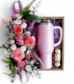 Pink Glitter Tumbler and Seasonal Fresh Bouquet Box