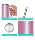 Pink Glitter Tumbler & Birthday Cake Candle Gift Bag - Image 5