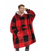 Unisex Plaid Red Pattern Oversized Wearable Blanket Hoodie