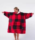 Unisex Plaid Red Pattern Oversized Wearable Blanket Hoodie - Image 2