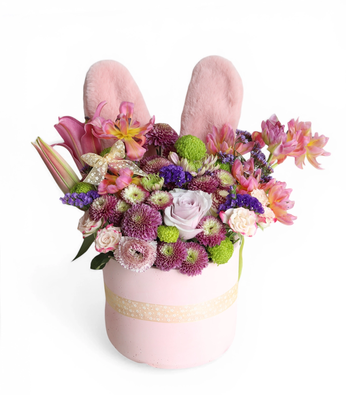 Bunny Bouquet Spring Bloom Bunny Ear Arrangement in Concrete Pot - Image 1