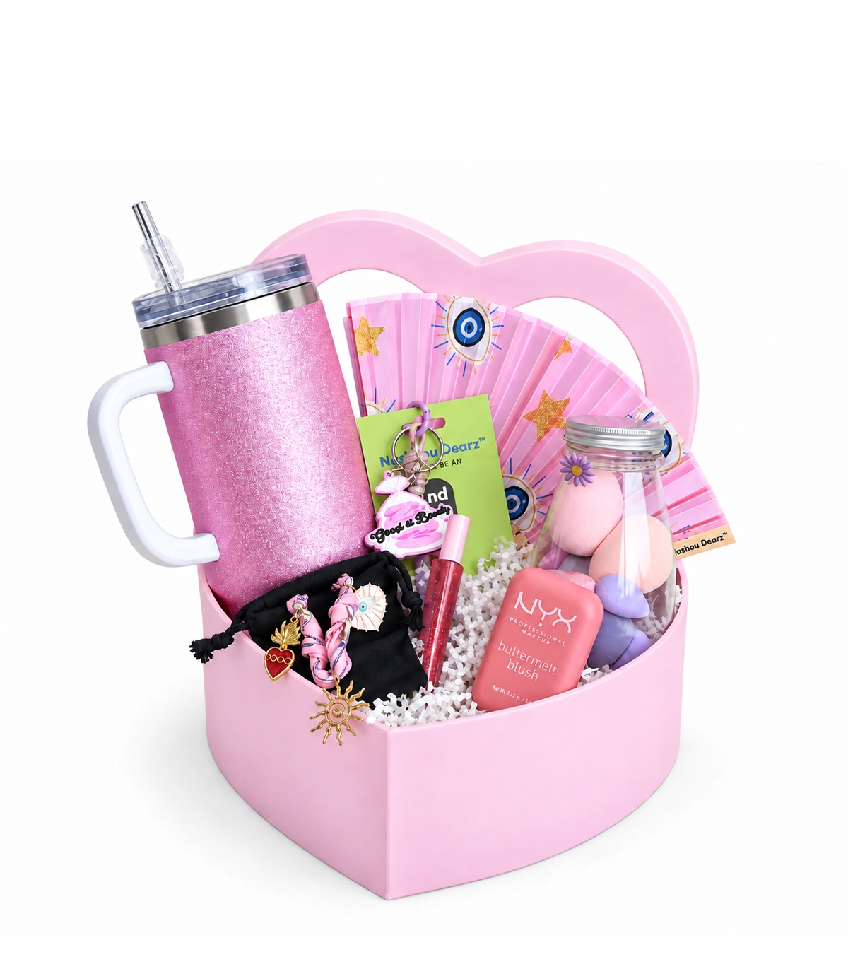 Nyx and Tumbler Box Pretty in Pink Gift Box – Tumbler, NYX Beauty, Nashou Dearz Fan & Charms - Image 1